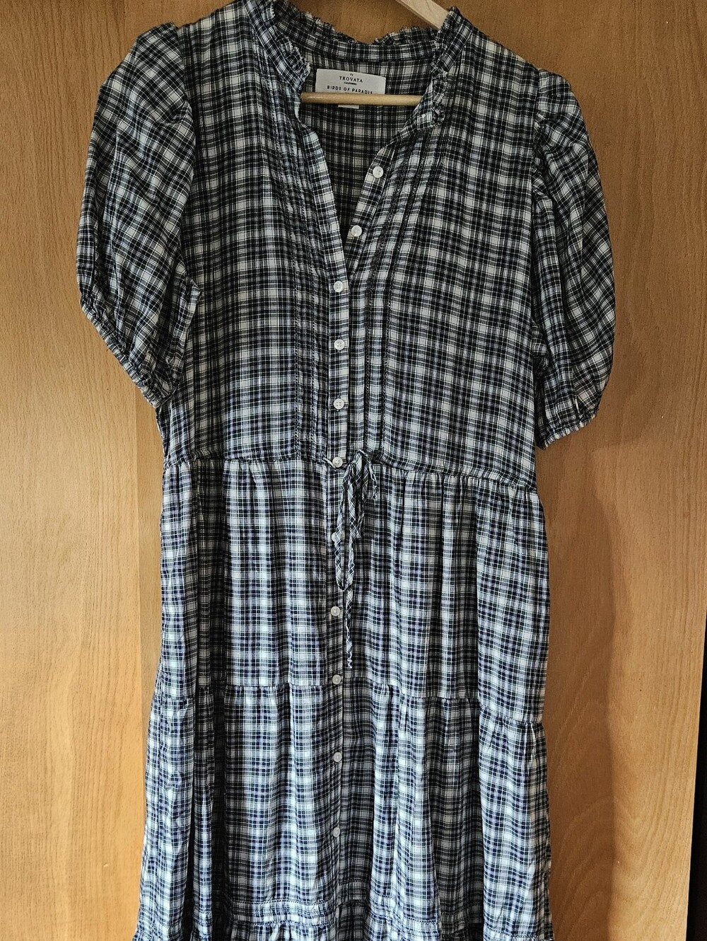 Trovata Blue and White Plaid Tiered Button-Front Kids Dress